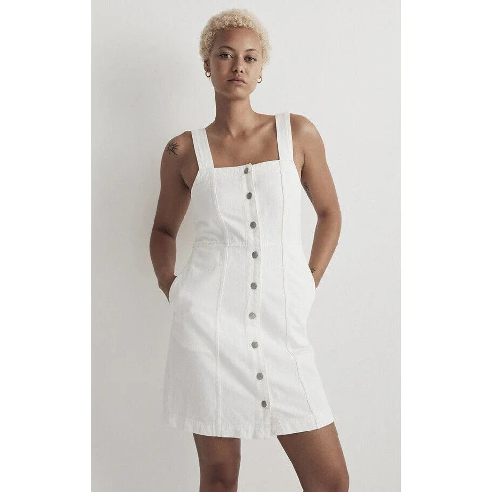 Madewell Women’s Denim Square-Neck Sleeveless Mini Dress White Size 12